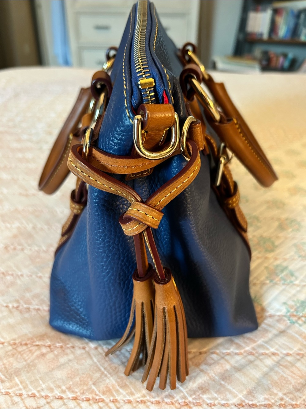 Dooney & Bourke Pebbled Leather Bristol Satchel in midnight blue, EUC! - Picture 2 of 16